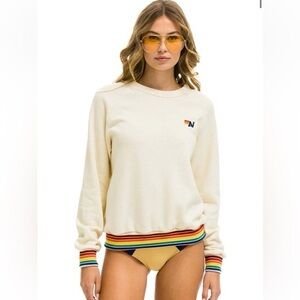 Aviator Nation Cream Rainbow Rib Cuff Sweatshirt Unisex Small